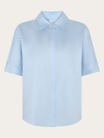 KnowledgeCotton Apparel - WMN Islet regular satin short sleeve shirt Shirts 1009 Skyway