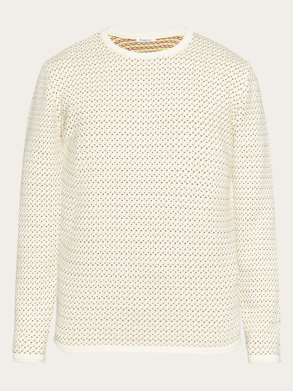 KnowledgeCotton Apparel - MEN Jacquard crew neck knit - Regenerative Organic Certified® - GOTS/Vegan Knits 9920 White