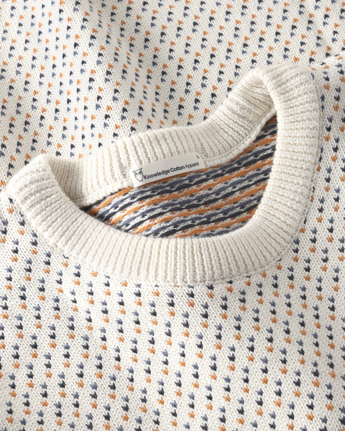 KnowledgeCotton Apparel - MEN Jacquard crew neck sweater Knits 9933 Creme