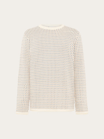 KnowledgeCotton Apparel - MEN Jacquard crew neck sweater Knits 9933 Creme