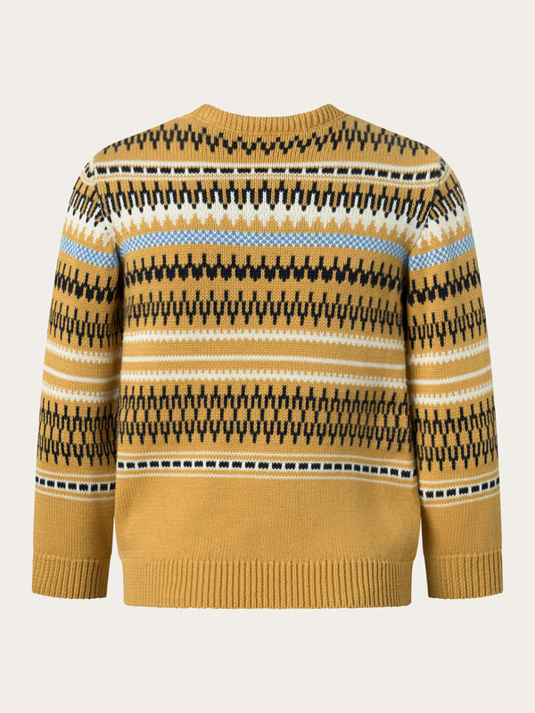 KnowledgeCotton Apparel - YOUNG Jacquard knit cotton crew knit Knits 8024 Yellow stripe
