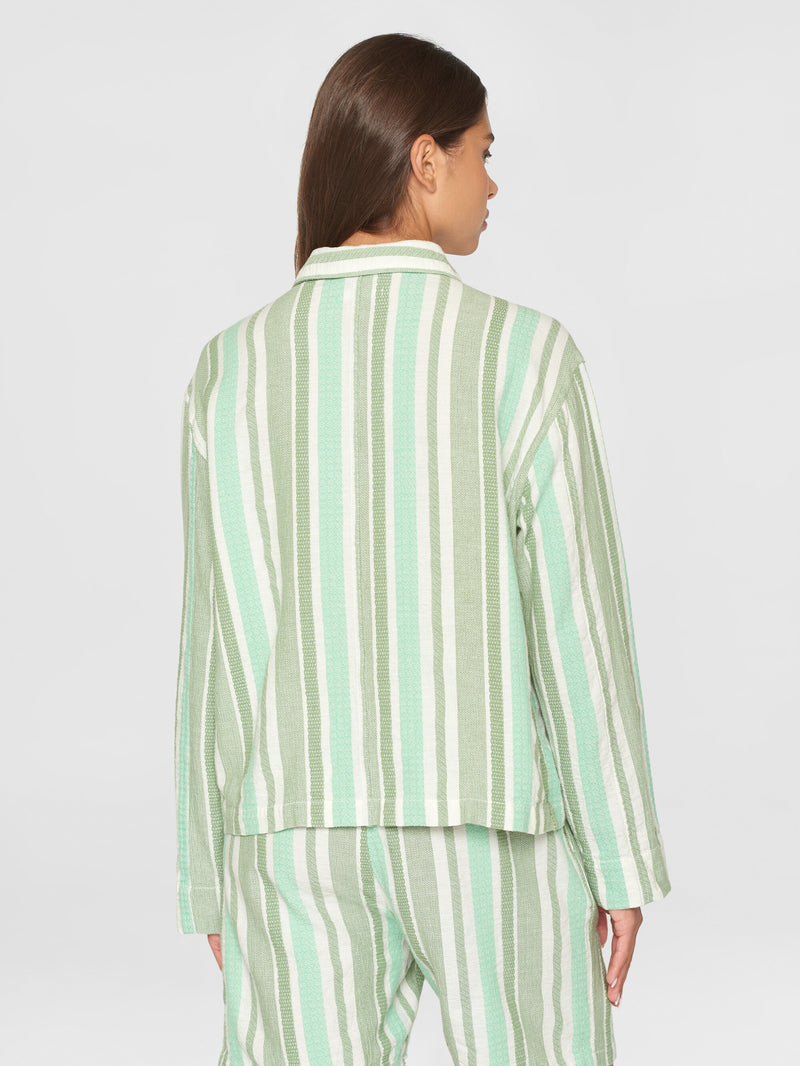 KnowledgeCotton Apparel - WMN Jacquard woven stripe regular overshirt - GOTS/Vegan Overshirts 8023 Green stripe