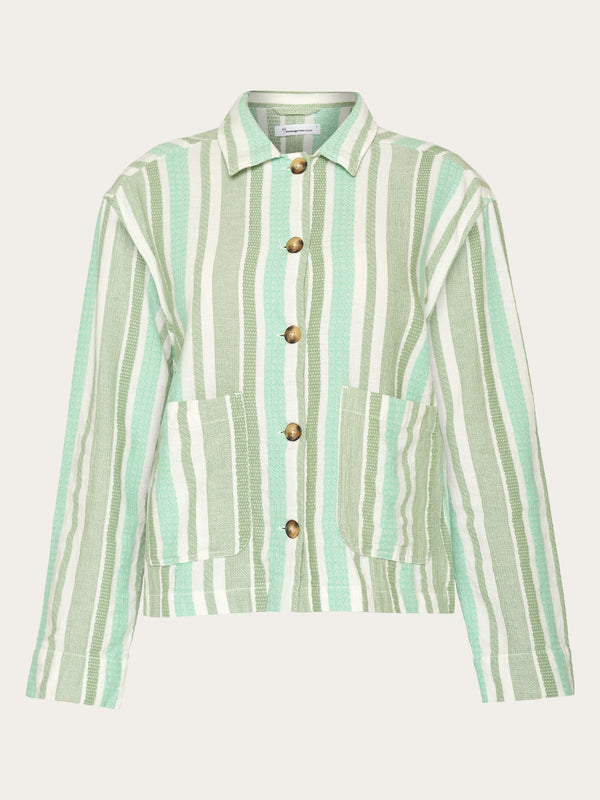 KnowledgeCotton Apparel - WMN Jacquard woven stripe regular overshirt - GOTS/Vegan Overshirts 8023 Green stripe