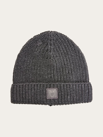 KnowledgeCotton Apparel - YOUNG Kids ribbing hat Hats 1073 Dark Grey Melange