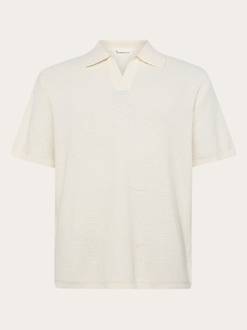 KnowledgeCotton Apparel - MEN Knitted polo Polos 1387 Egret