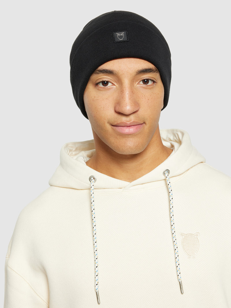 KnowledgeCotton Apparel - UNI Knitted rib beanie Hats 1300 Black Jet