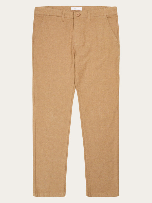 KnowledgeCotton Apparel - MEN LUCA slim flannel chino Pants 1336 Kelp melange
