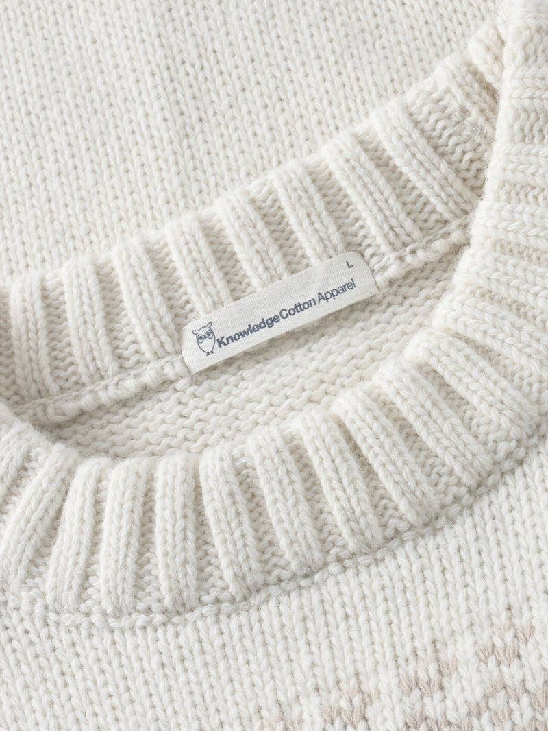 KnowledgeCotton Apparel - MEN Lambswool Crew Neck Knit RWS Knits 1387 Egret