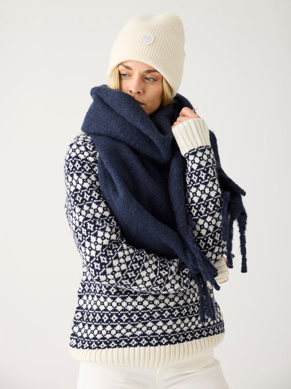 KnowledgeCotton Apparel - WMN Lambswool Crew Neck Knit RWS Knits 8021 Blue stripe