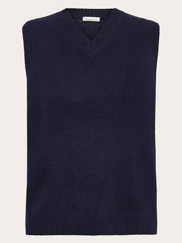 KnowledgeCotton Apparel - MEN Lambswool Vest Knit RWS Knits 1001 Total Eclipse