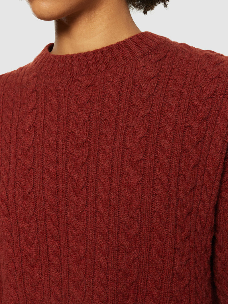 KnowledgeCotton Apparel - WMN Lambswool cable crew neck - RWS Knits 1478 Fired Brick