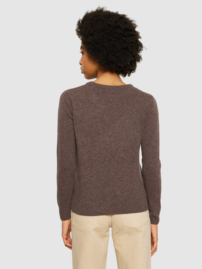 KnowledgeCotton Apparel - WMN Lambswool crew neck Knits 1243 Demitasse (brown)