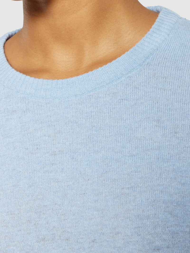 KnowledgeCotton Apparel - WMN Lambswool crew neck Knits 1322 Asley Blue