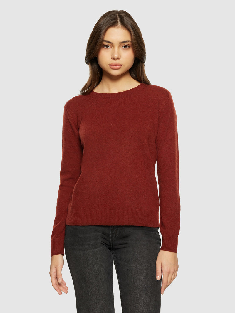 KnowledgeCotton Apparel - WMN Lambswool crew neck Knits 1478 Fired Brick