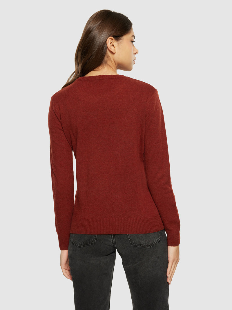 KnowledgeCotton Apparel - WMN Lambswool crew neck Knits 1478 Fired Brick