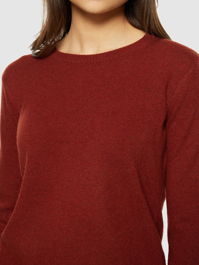 KnowledgeCotton Apparel - WMN Lambswool crew neck Knits 1478 Fired Brick