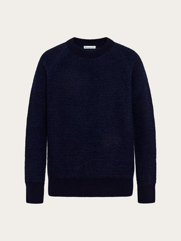 KnowledgeCotton Apparel - MEN Lambswool crew neck sweater Knits 1001 Total Eclipse
