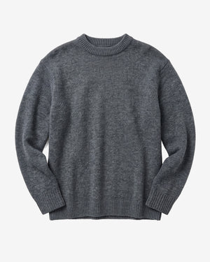 KnowledgeCotton Apparel - WMN Lambswool crew neck sweater Knits 1073 Dark Grey Melange