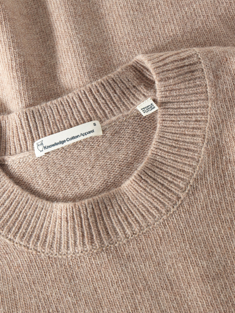 KnowledgeCotton Apparel - WMN Lambswool crew neck sweater Knits 1336 Kelp melange