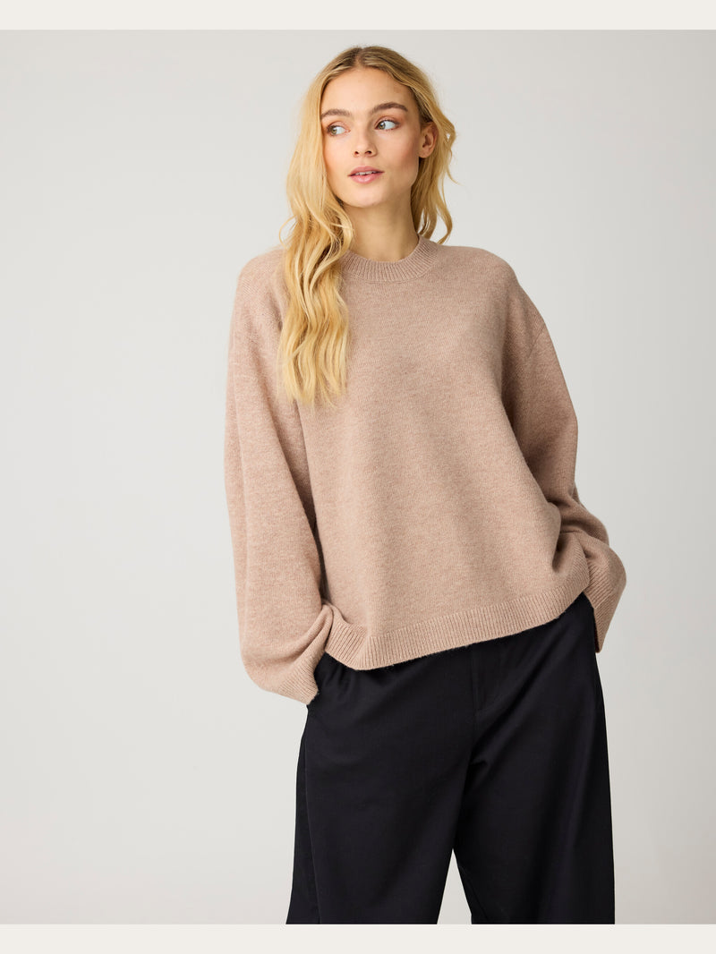 KnowledgeCotton Apparel - WMN Lambswool crew neck sweater Knits 1336 Kelp melange