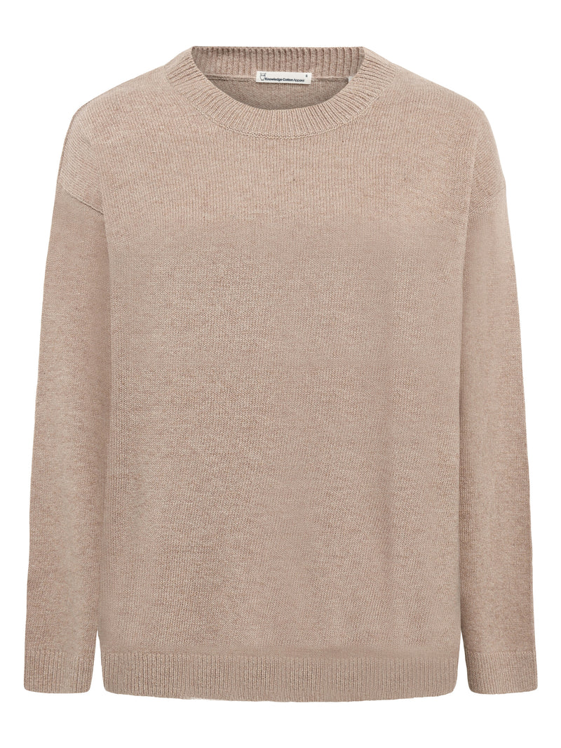KnowledgeCotton Apparel - WMN Lambswool crew neck sweater Knits 1336 Kelp melange