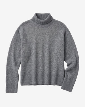 KnowledgeCotton Apparel - WMN Lambswool high neck sweater Knits 1073 Dark Grey Melange