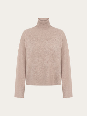 KnowledgeCotton Apparel - WMN Lambswool high neck sweater Knits 1074 Nature Melange