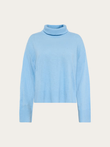 KnowledgeCotton Apparel - WMN Lambswool high neck sweater Knits 1322 Asley Blue