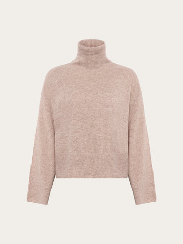 KnowledgeCotton Apparel - WMN Lambswool high neck sweater Knits 1336 Kelp melange