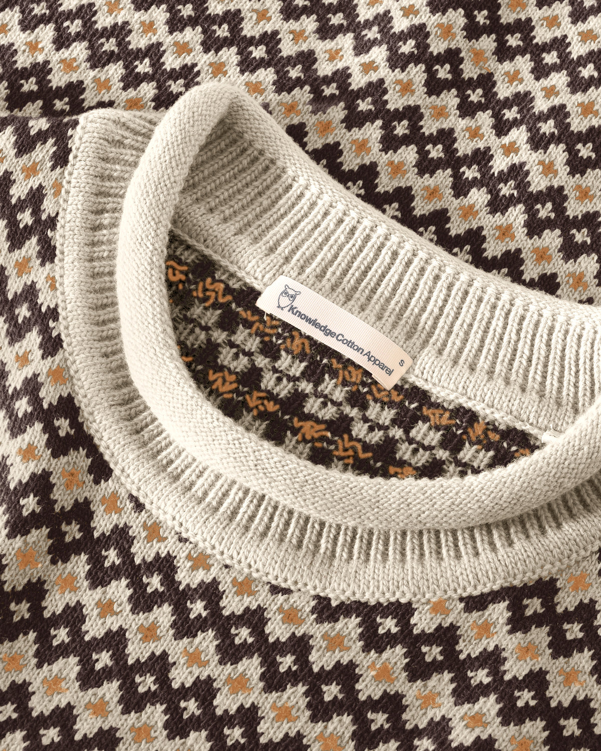 KnowledgeCotton Apparel - WMN Lambswool jacquard roll-edge sweater Knits 9926 Brown