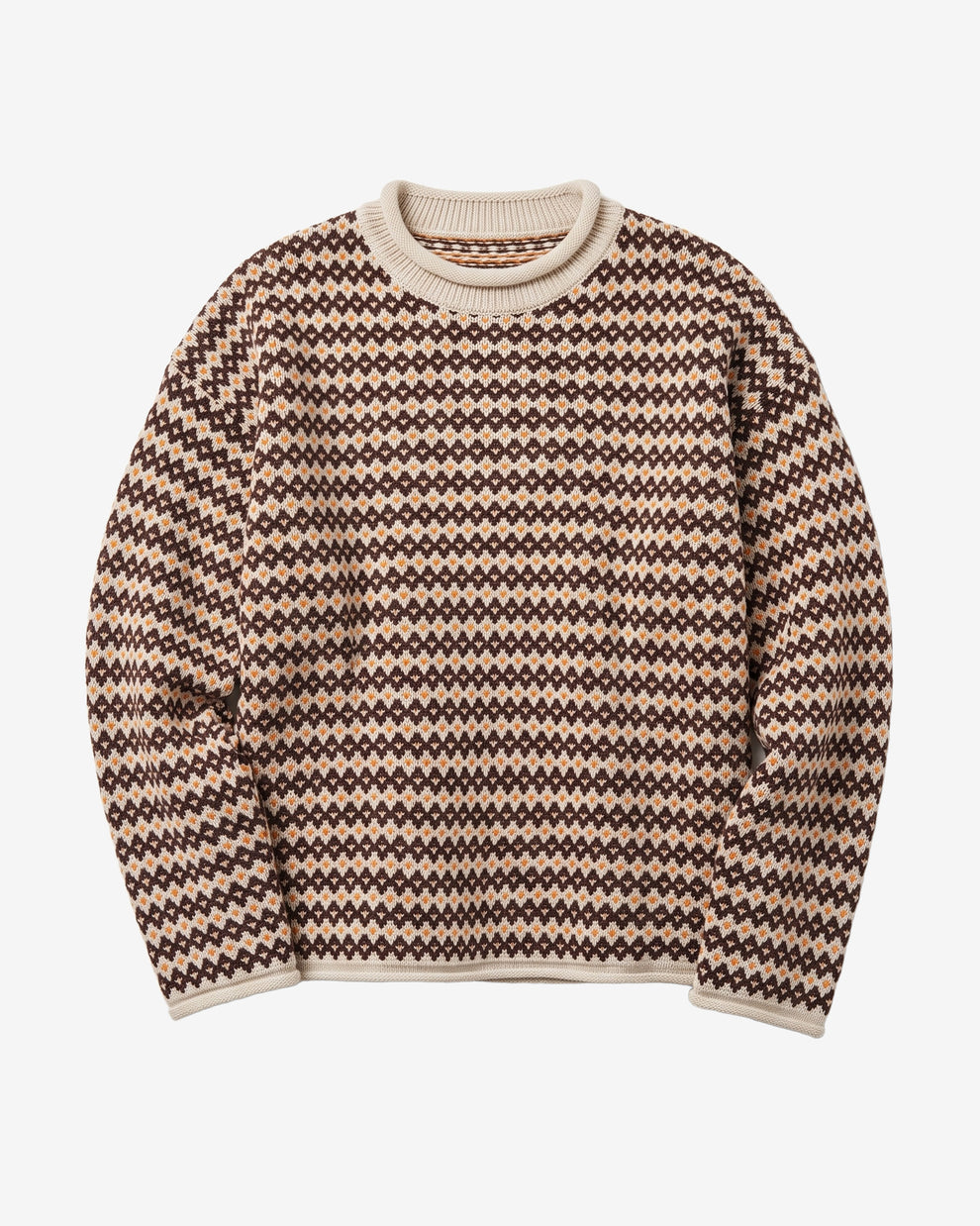 KnowledgeCotton Apparel - WMN Lambswool jacquard roll-edge sweater Knits 9926 Brown