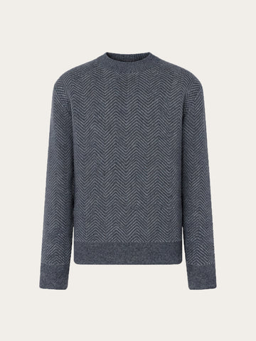 KnowledgeCotton Apparel - MEN Lambswool jacquard sweater Knits 1073 Dark Grey Melange