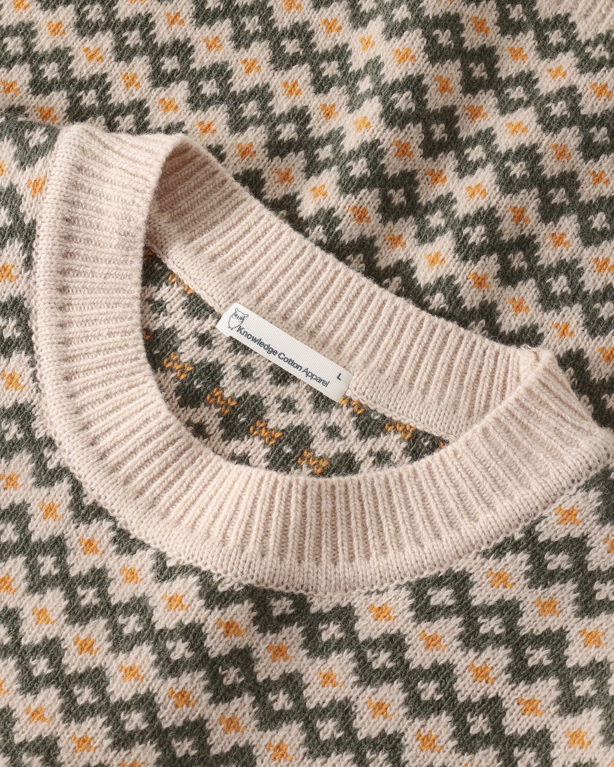 KnowledgeCotton Apparel - MEN Lambswool jacquard sweater Knits 9923 Green