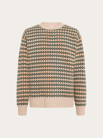 KnowledgeCotton Apparel - MEN Lambswool jacquard sweater Knits 9923 Green