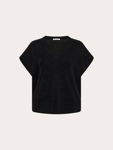 KnowledgeCotton Apparel - WMN Lambswool knit vest Knits 1300 Black Jet