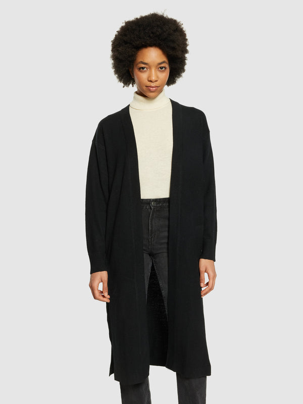 KnowledgeCotton Apparel - WMN Lambswool long cardigan - RWS Knits 1300 Black Jet