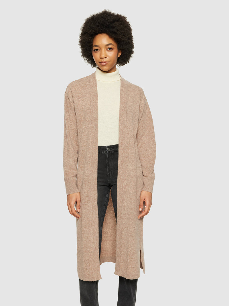 KnowledgeCotton Apparel - WMN Lambswool long cardigan - RWS Knits 1336 Kelp melange