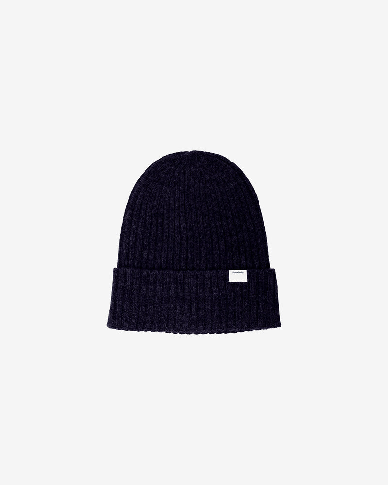 KnowledgeCotton Apparel - UNI Lambswool rib beanie Hats 1001 Total Eclipse