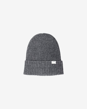 KnowledgeCotton Apparel - UNI Lambswool rib beanie Hats 1073 Dark Grey Melange