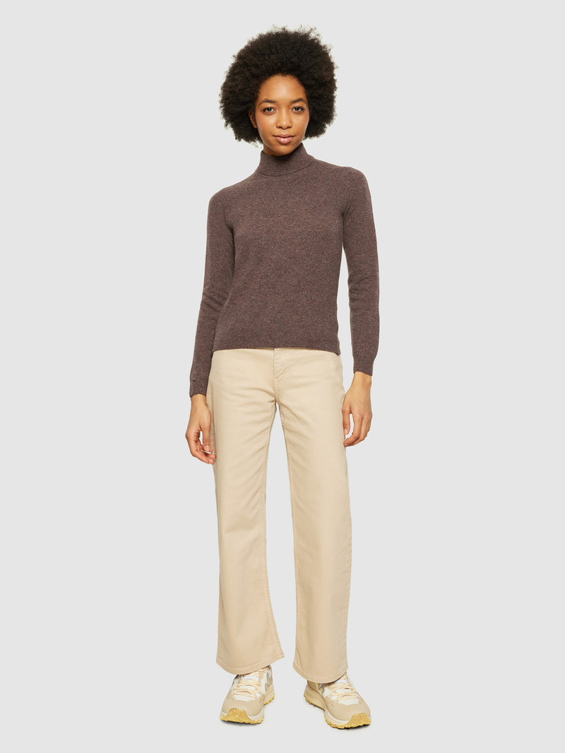 KnowledgeCotton Apparel - WMN Lambswool roll neck Knits 1243 Demitasse (brown)