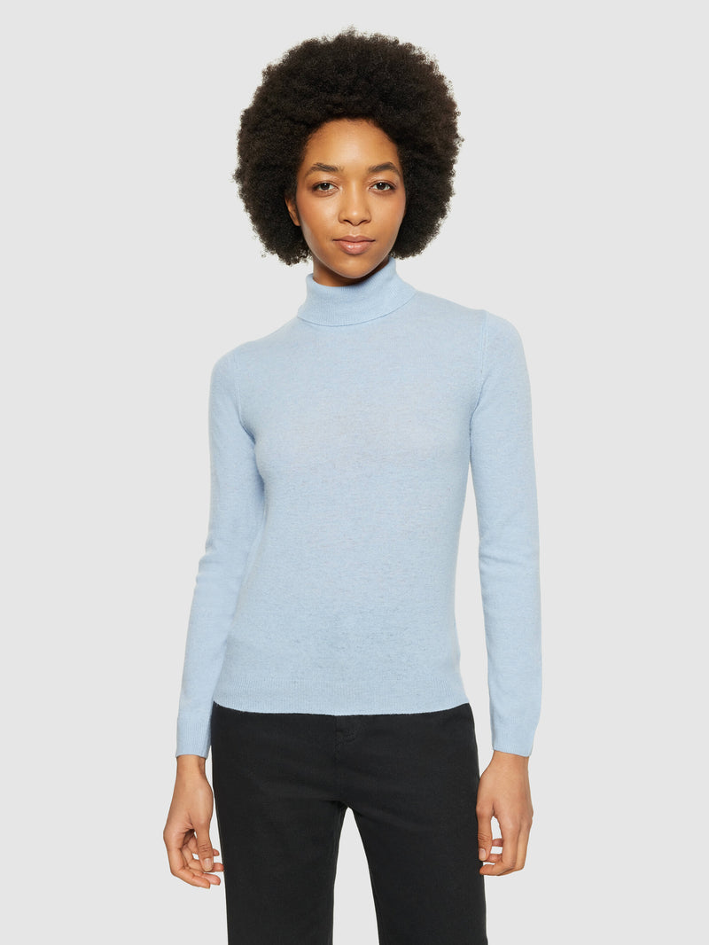 KnowledgeCotton Apparel - WMN Lambswool roll neck Knits 1322 Asley Blue