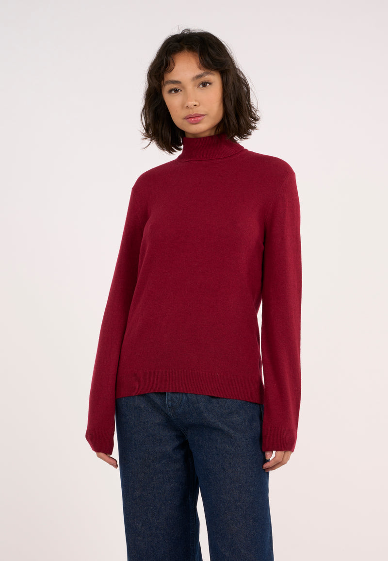 KnowledgeCotton Apparel - WMN Lambswool roll neck Knits 1364 Rhubarb