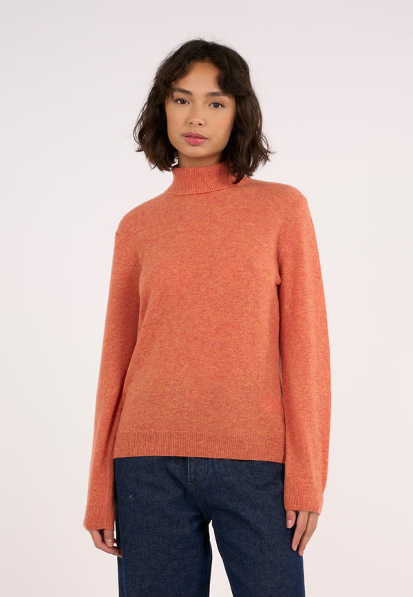 KnowledgeCotton Apparel - WMN Lambswool roll neck Knits 1367 Autumn Leaf