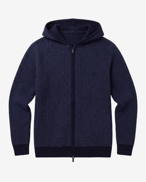KnowledgeCotton Apparel - MEN Lambswool zip hoodie Knits 1001 Total Eclipse