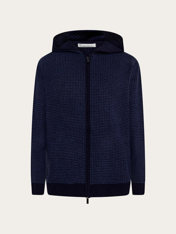 KnowledgeCotton Apparel - MEN Lambswool zip hoodie Knits 1001 Total Eclipse