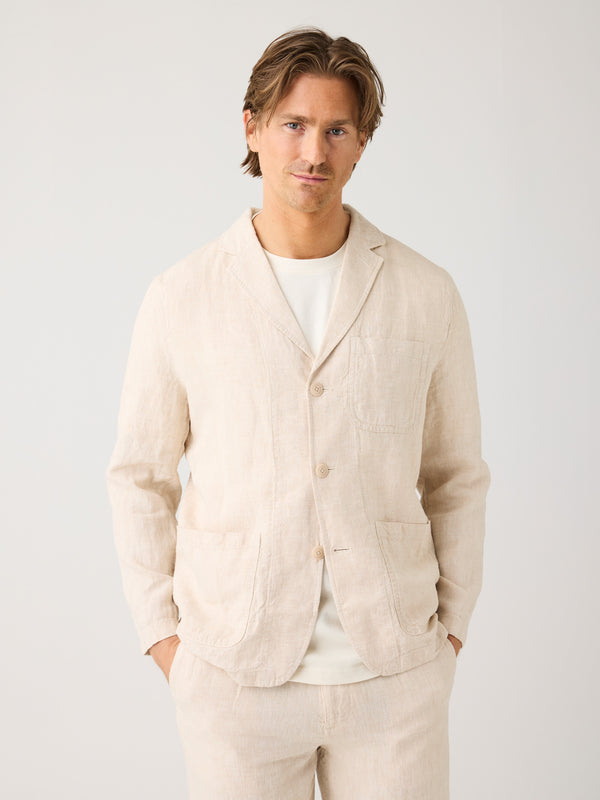 KnowledgeCotton Apparel - MEN Linen blazer Overshirts 1449 Yarndyed - Light feather gray