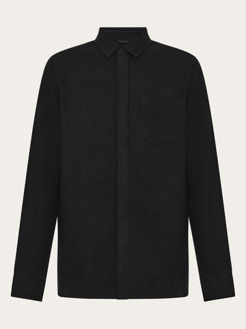 KnowledgeCotton Apparel - MEN Linen blend shirt Shirts 1300 Black Jet