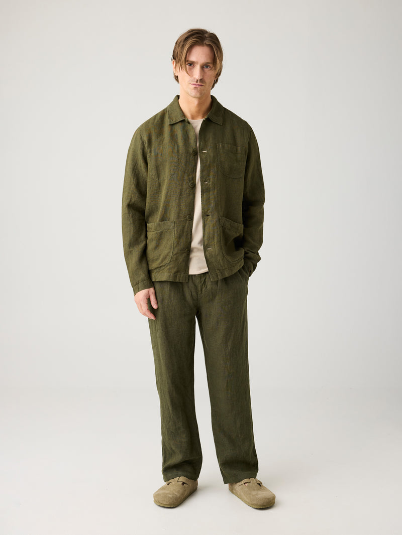 KnowledgeCotton Apparel - MEN Linen overshirt Overshirts 1068 Burned Olive