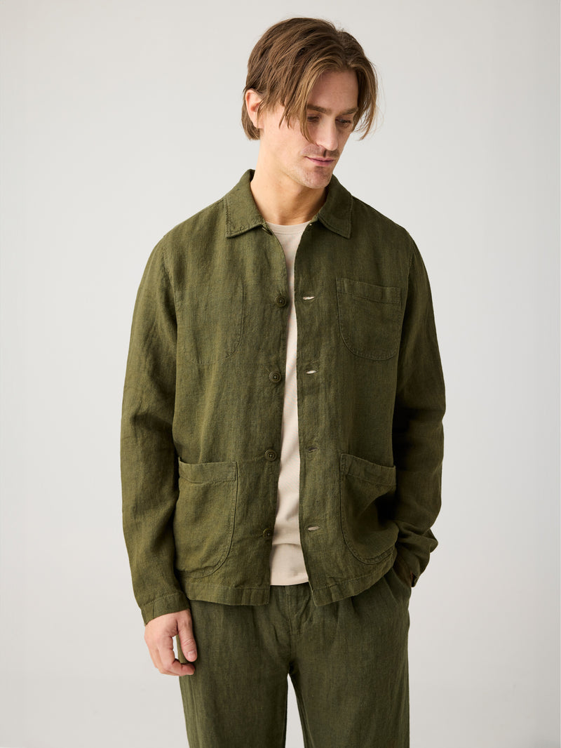 KnowledgeCotton Apparel - MEN Linen overshirt Overshirts 1068 Burned Olive