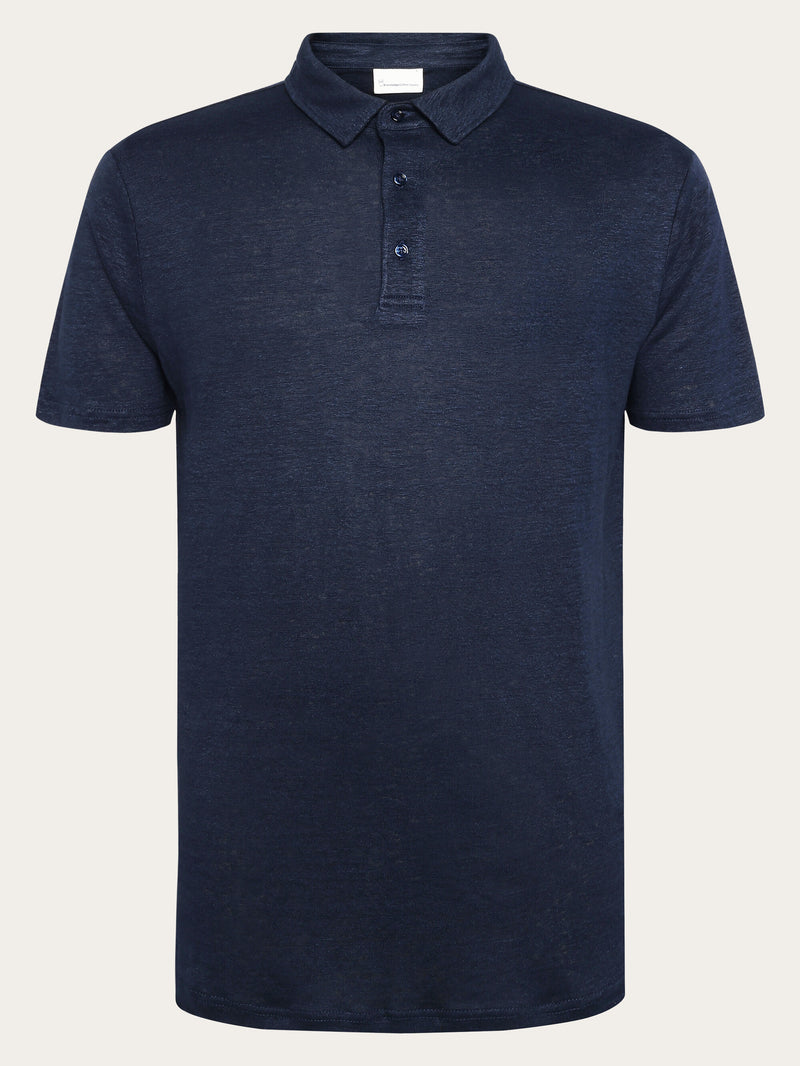 KnowledgeCotton Apparel - MEN Linen polo Polos 1001 Total Eclipse